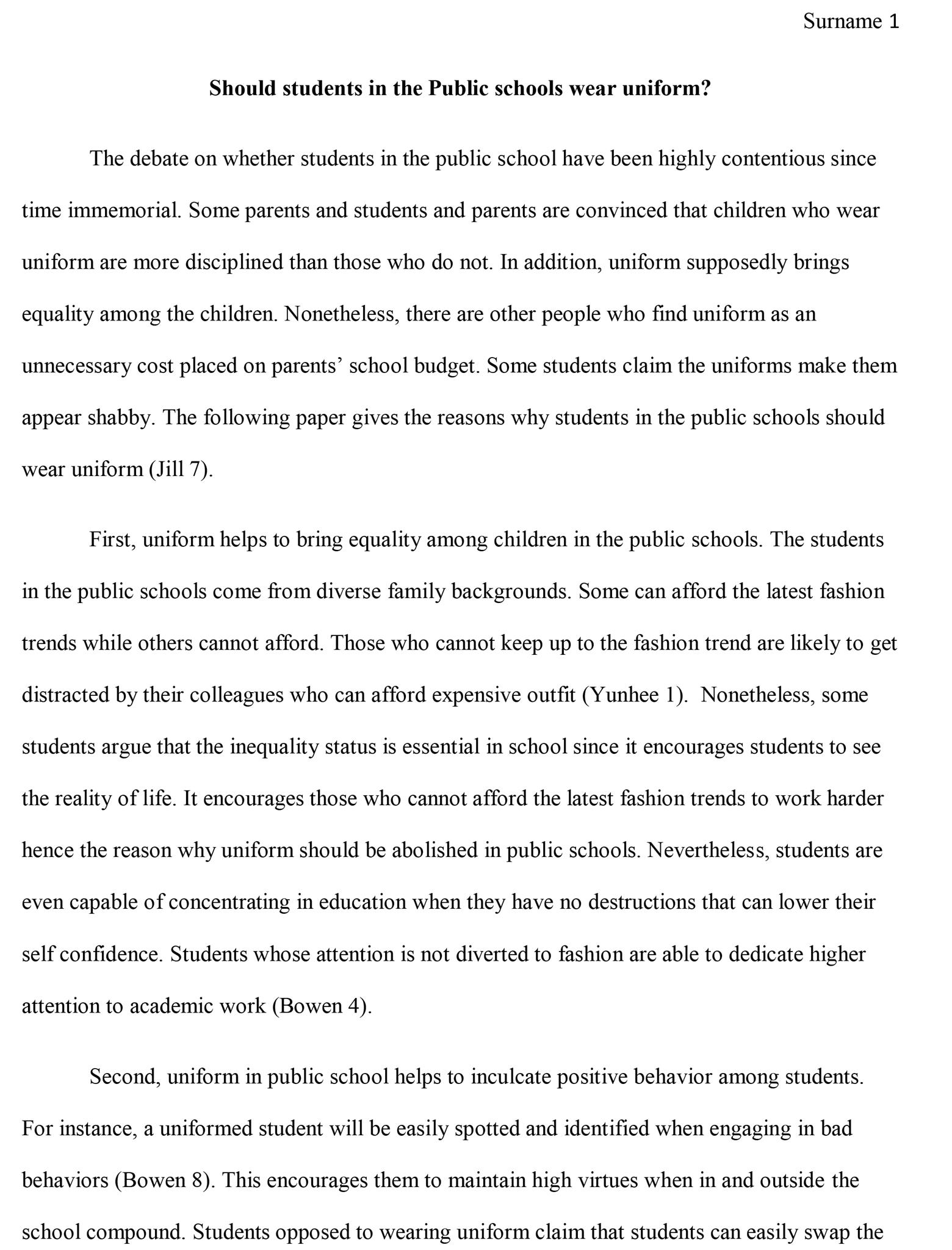 With or without school uniform essay sample